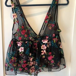 Embroidered black tank top